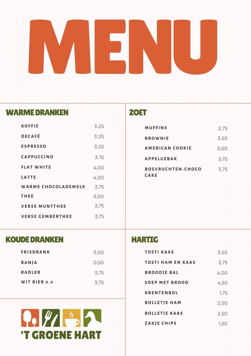 menukaart van 't Groene Hart