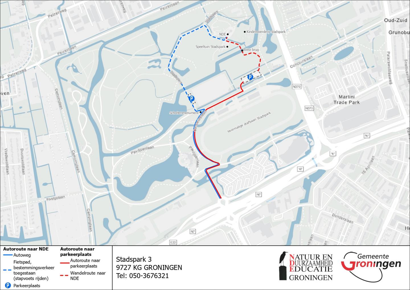 Plattegrond met daarop de route naar het uitleencentrum