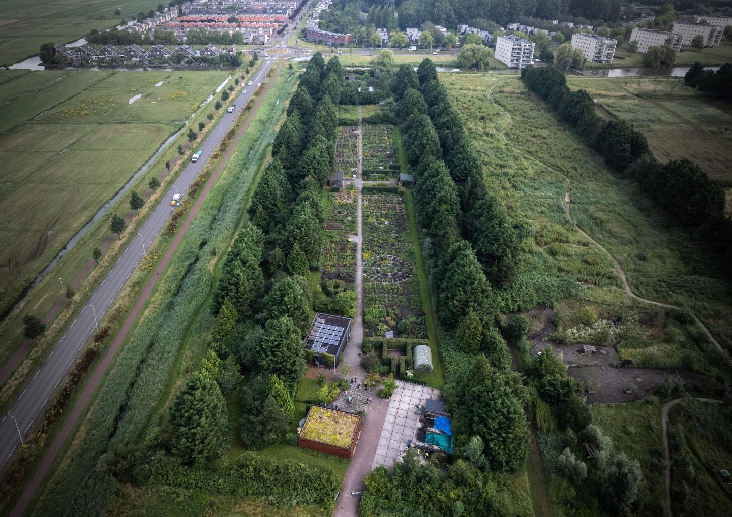 dronebeeld van schooltuin Westpark