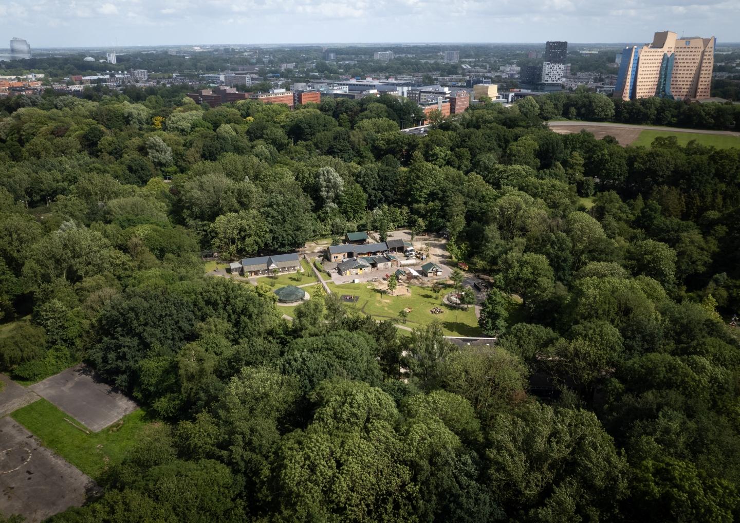 dronebeeld van kinderboerderij Stadspark