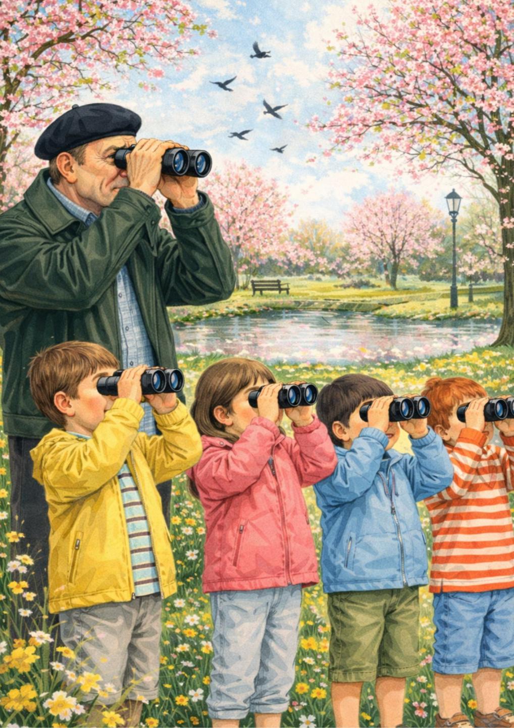 illustratie van de kinder-vogelexcursie